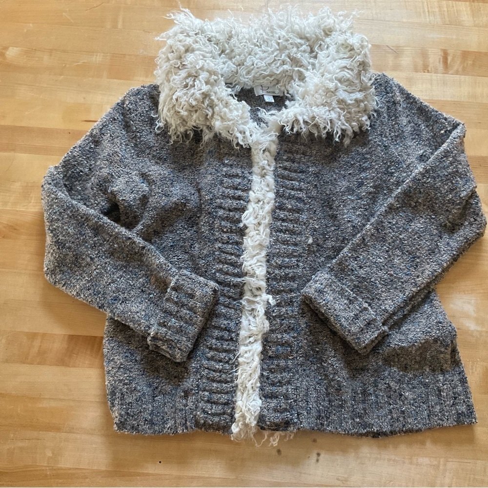 Cozy Ponsesa Faux Fur Trim Sweater Jacket Boho Sherpa Cardigan Coat Size L - Picture 12 of 16